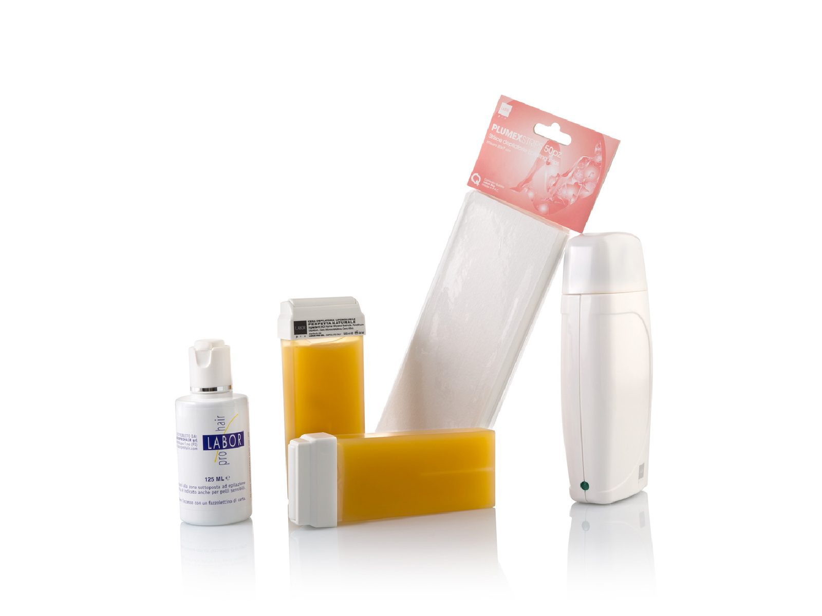 Set za depilaciju Labor Pro Home – grijač za vosak, patrone, trakice i ulje nakon depilacije za profesionalne rezultate kod kuće.