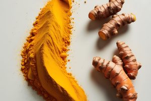 Turmeric Powder in Bowl on Rustic Background Turmeric Powder in Bowl on Rustic Background