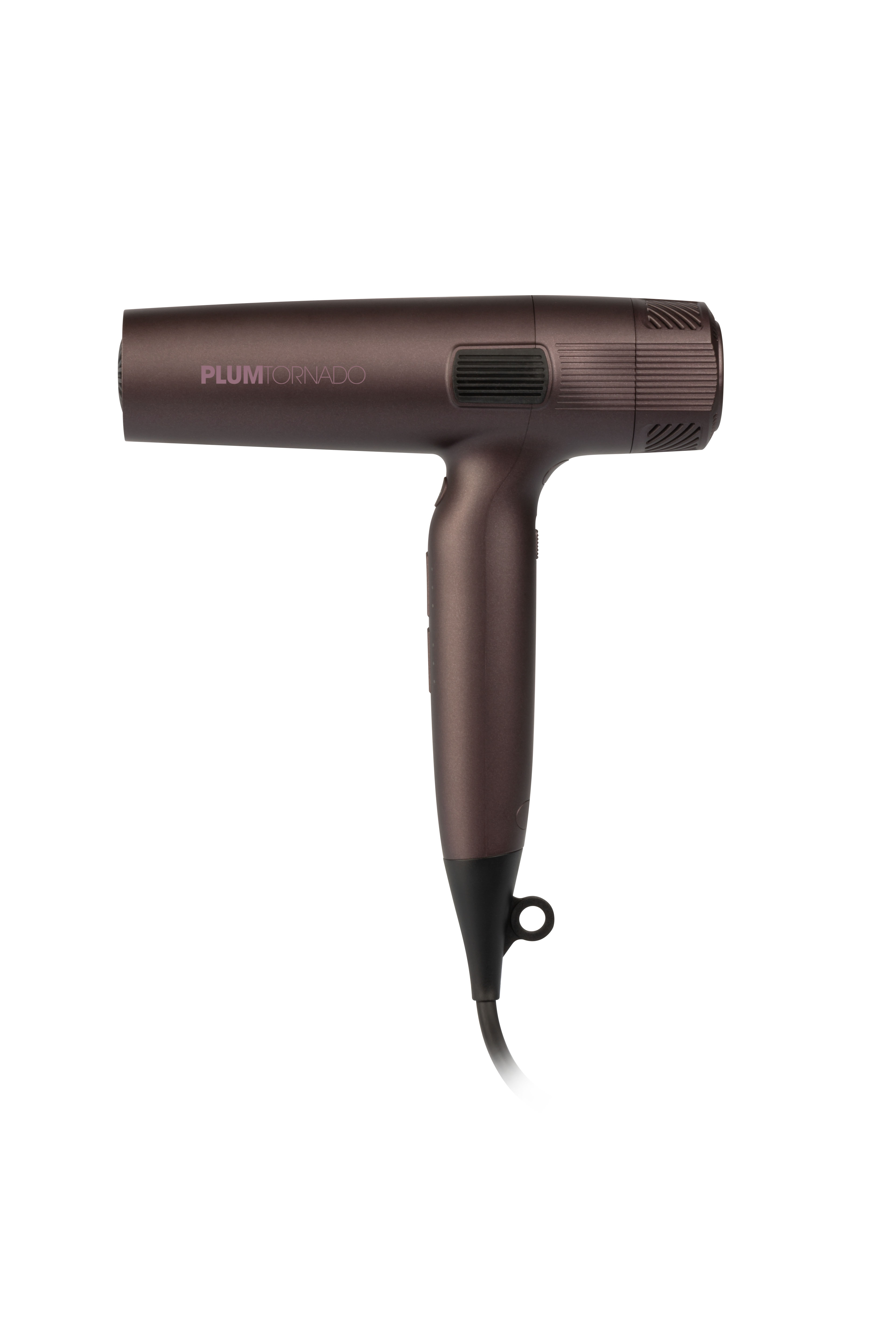 Bočni prikaz profesionalnog fena Labor Pro Plum Tornado s ergonomskom drškom i modernim dizajnom.