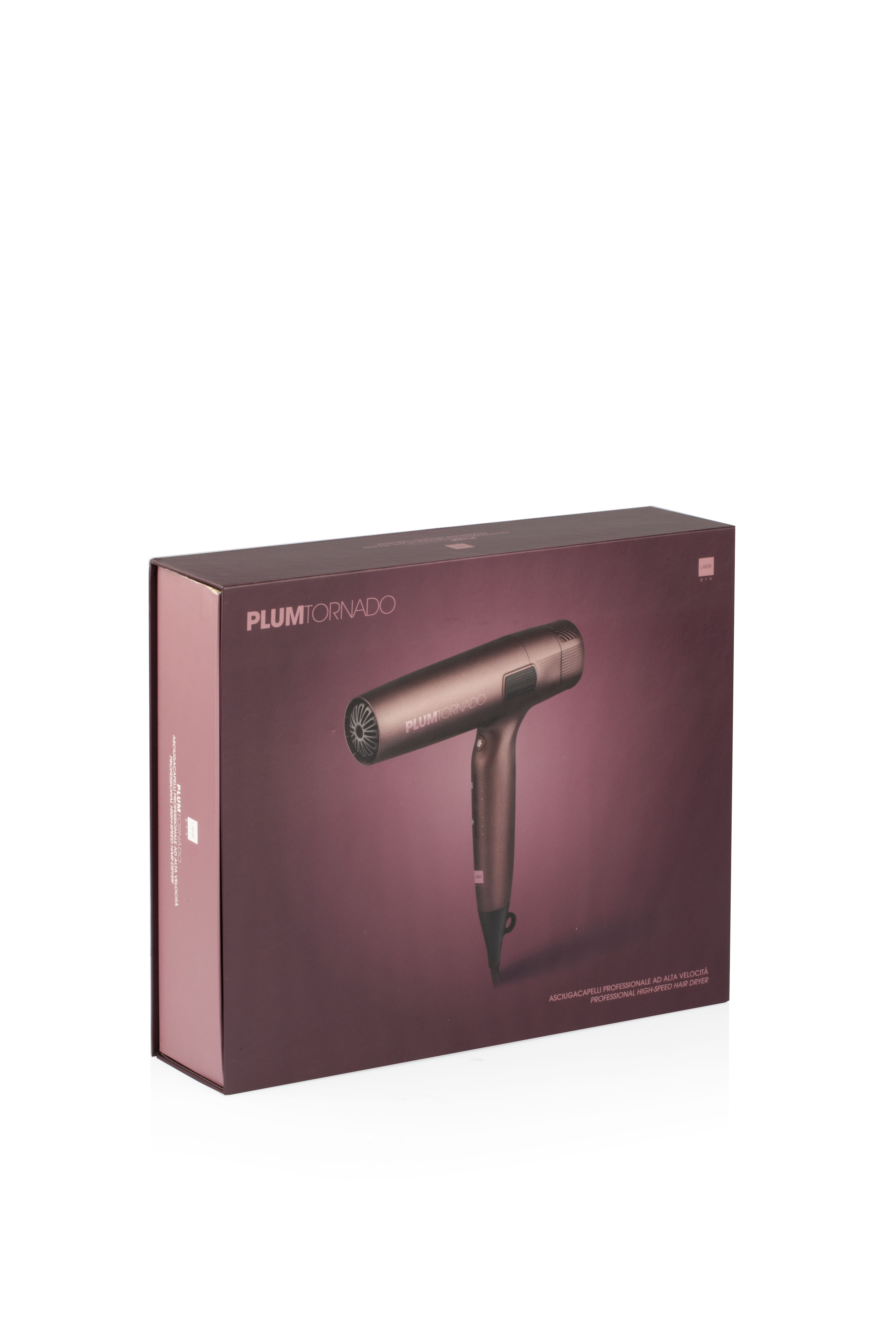 Detalj ljubičastog dizajna fena Labor Pro Plum Tornado koji kombinira stil, snagu i profesionalnu izvedbu.