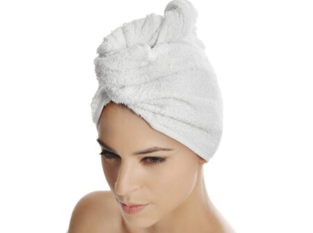 turban, turban od frotira, ručnik turban, ručnik za kosu, bijeli turban