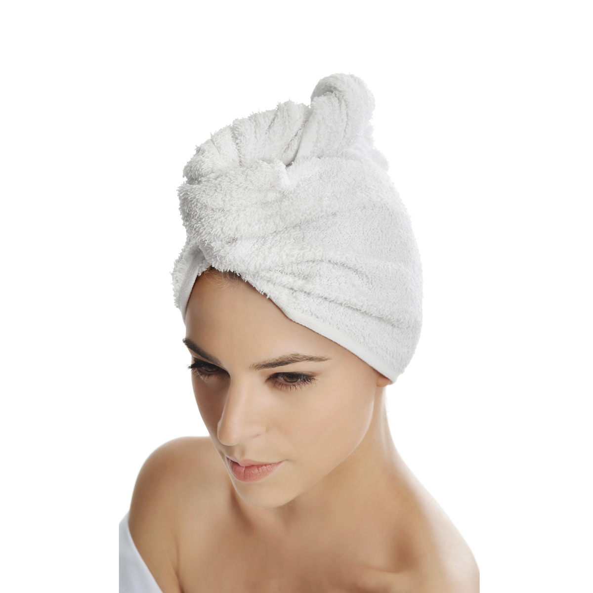 turban, turban od frotira, ručnik turban, ručnik za kosu, bijeli turban
