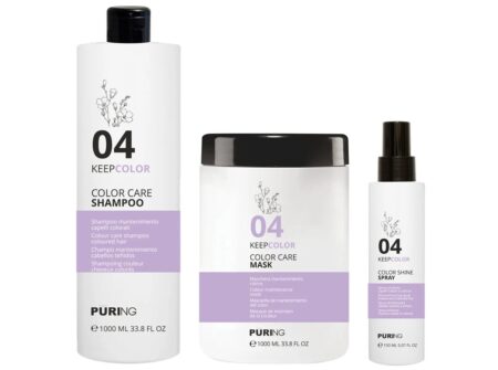 Set za bojanu kosu KeepColor sadrži šampon, masku i sprej s vitaminom E i lanenim uljem. Čuva boju, daje sjaj i svilenkastu mekoću.