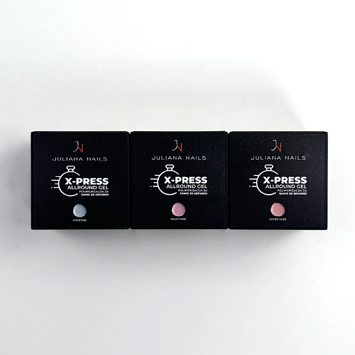 Try Me Set X-Press Gels – pakiranje sa strane s prikazom funkcija