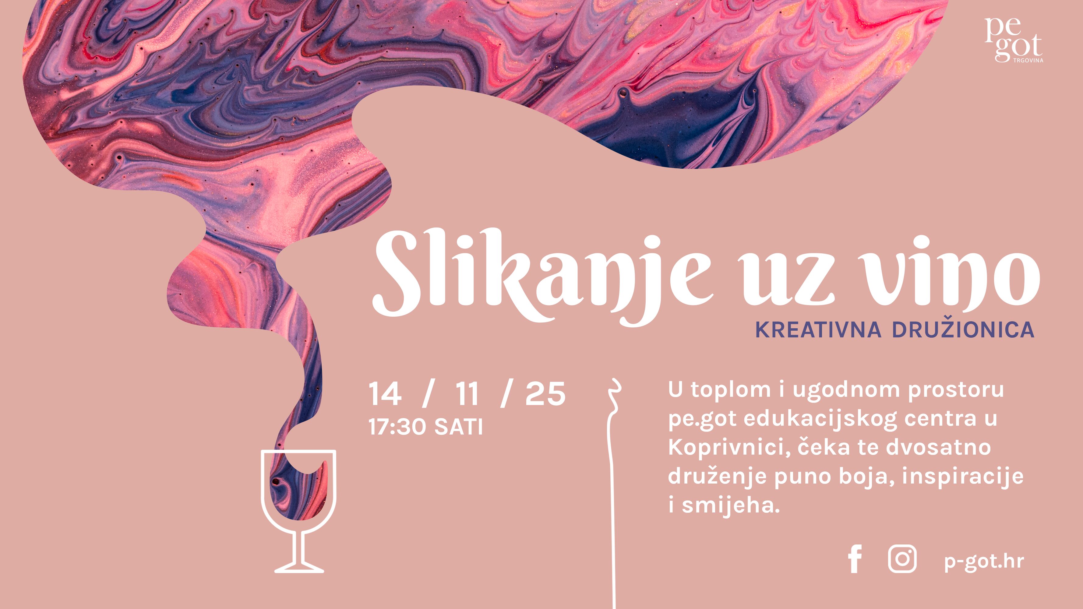 „Slikanje uz vino Koprivnica – radionica u pe.got edukacijskom centru, Iva Stanko Gingerka Art i vino Korenko“