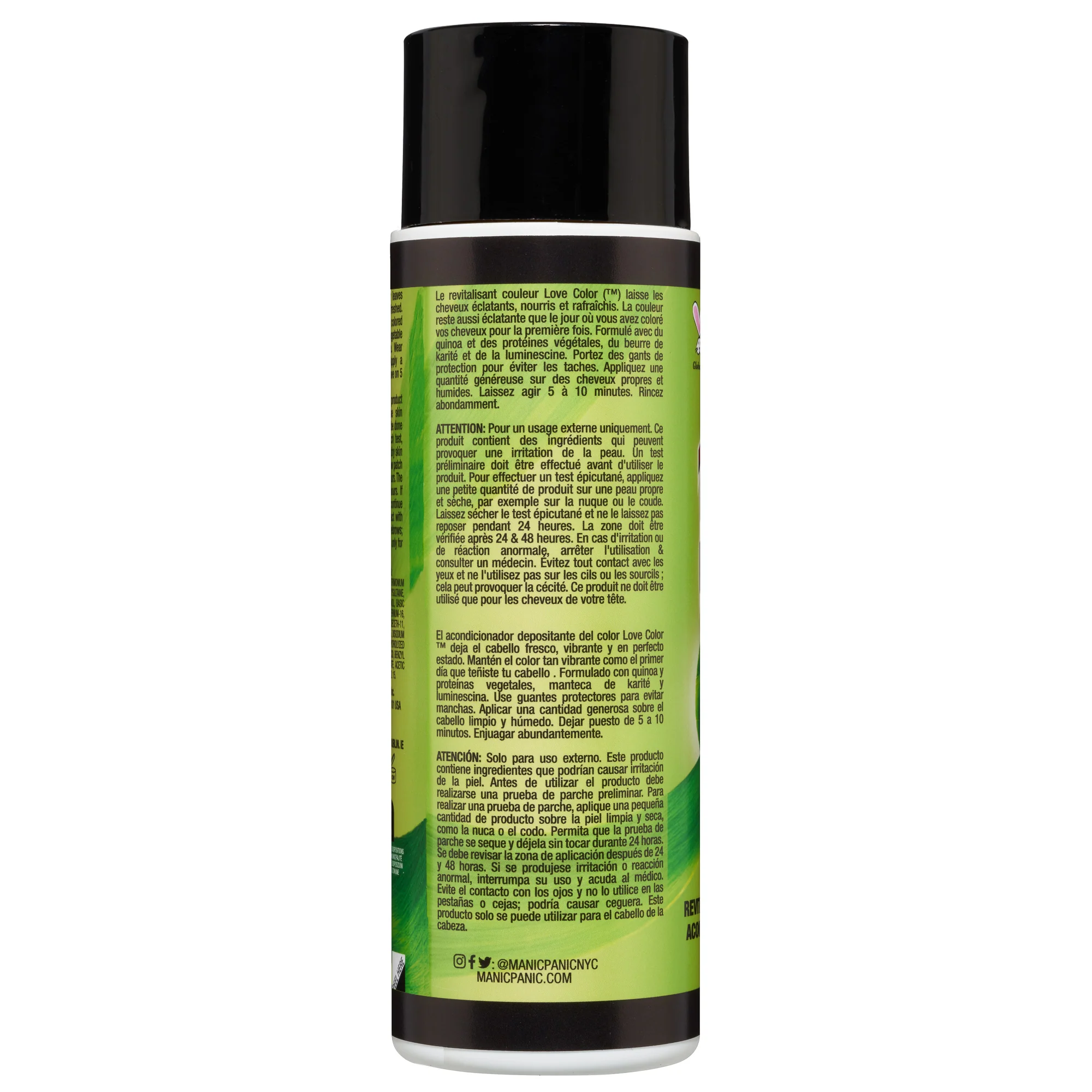 Manic Panic Love Color Green Venus regenerator u boji – stražnja strana s uputama za uporabu
