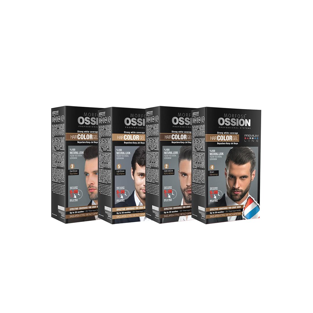 Muška boja za kosu i bradu u gelu Ossion Premium Barber Line 40 ml – Dark Mocha, Dark Brown i Brown