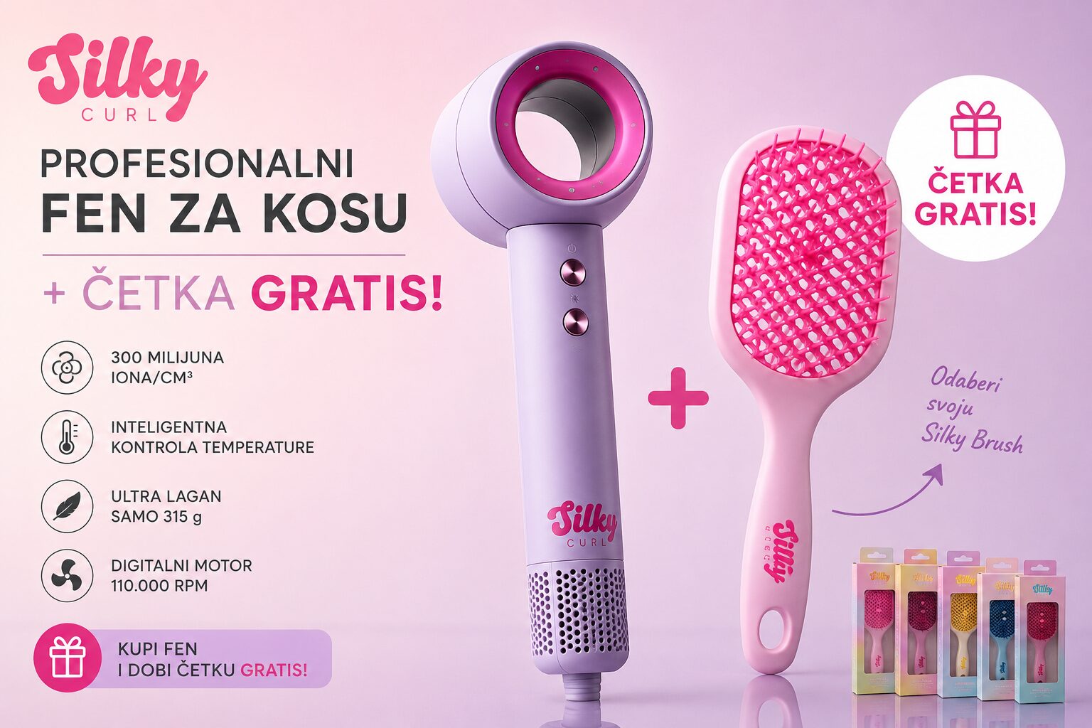 Profesionlani fen s difuzorom I četka gratis