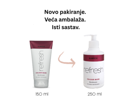 Subrina Professional Refresh Colour Mask – novo pakiranje 250 ml zamjenjuje prethodno pakiranje od 150 ml (isti sastav)