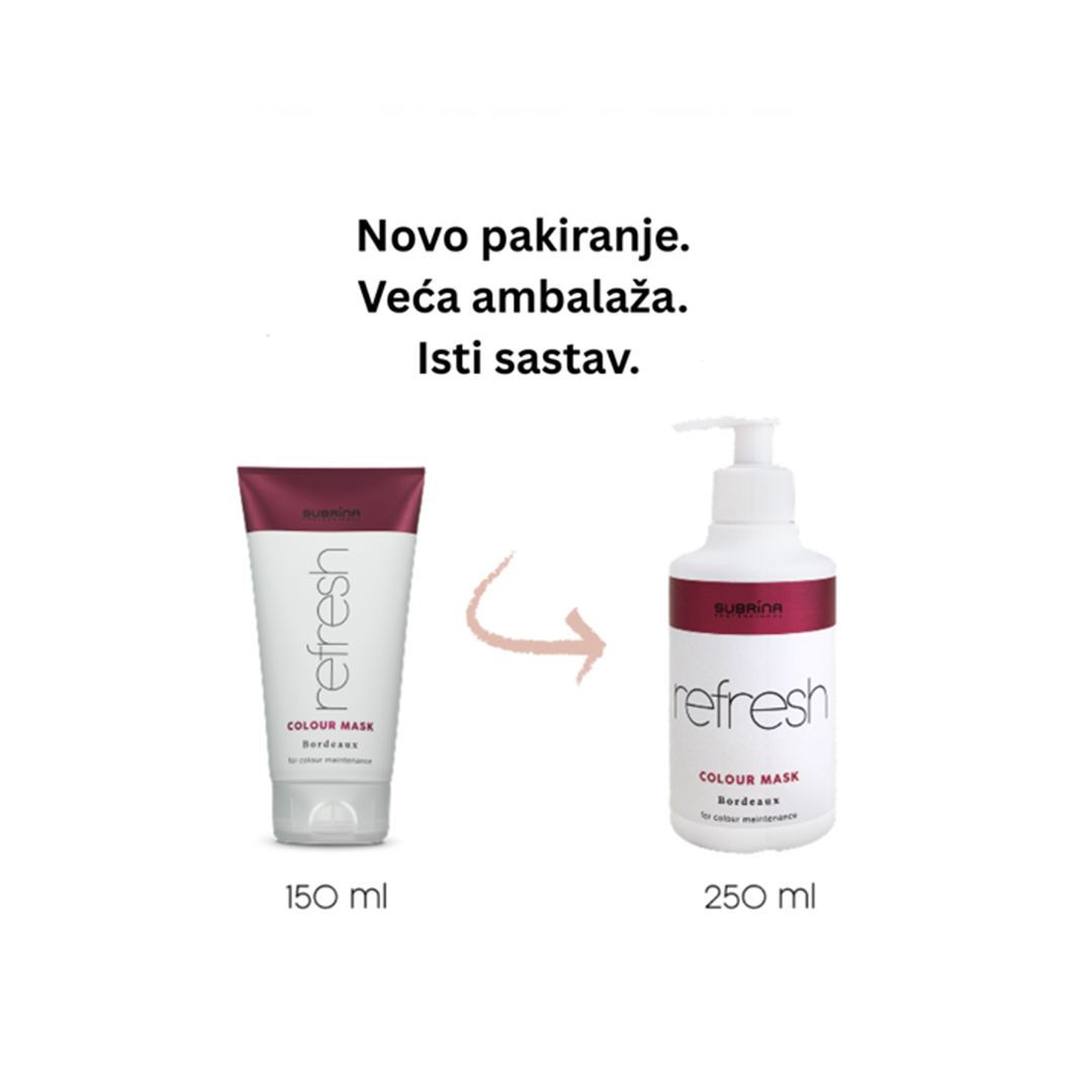 Subrina Professional Refresh Colour Mask – novo pakiranje 250 ml zamjenjuje prethodno pakiranje od 150 ml (isti sastav)
