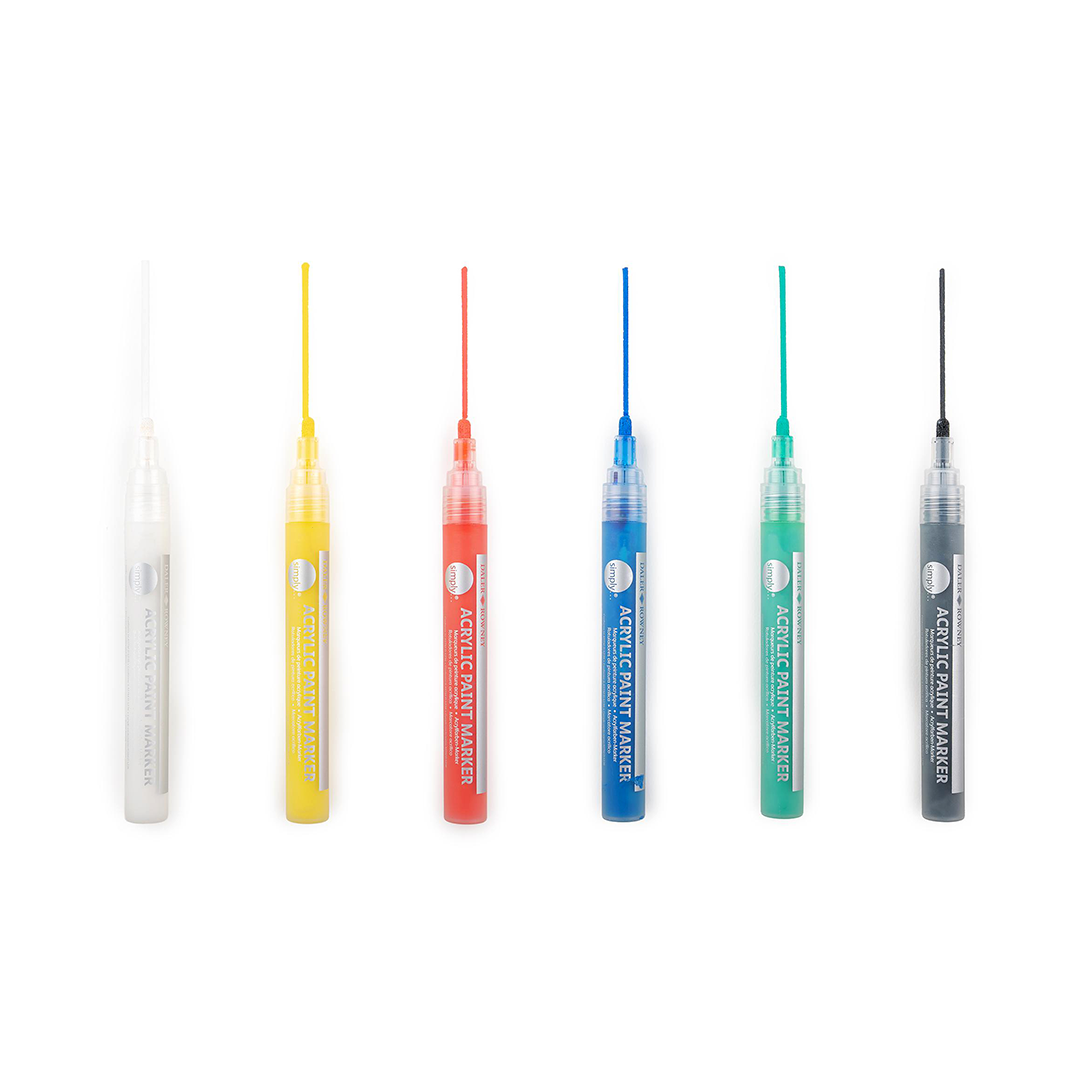 Šest Daler-Rowney Simply akrilnih markera s vrhovima 2–3 mm