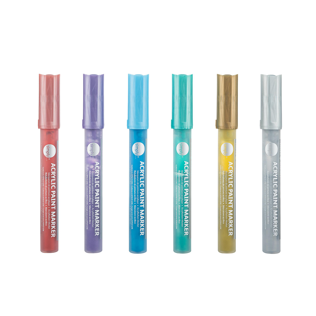 Šest Daler-Rowney Simply metalik akrilnih markera s vrhovima 2–3 mm