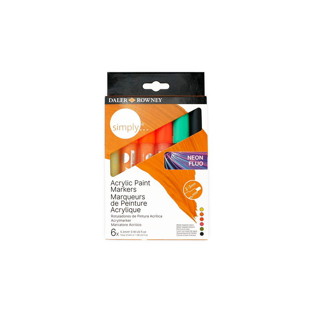 Pakiranje Daler-Rowney Simply Acrylic Paint Markers Neon Fluo, set 6 komada, vrh 2–3 mm