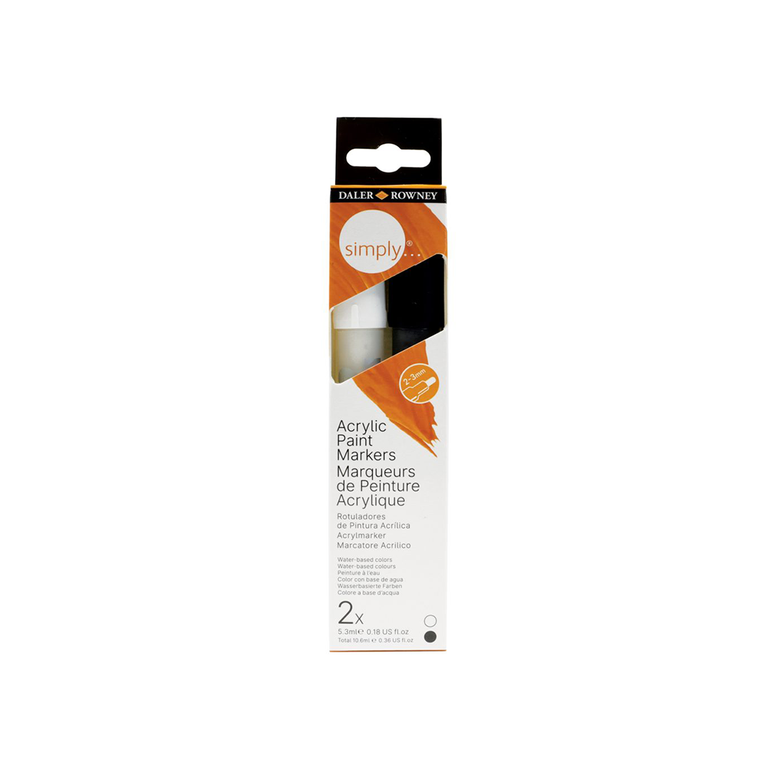 Pakiranje Daler-Rowney Simply crnih i bijelih akrilnih markera 2–3 mm