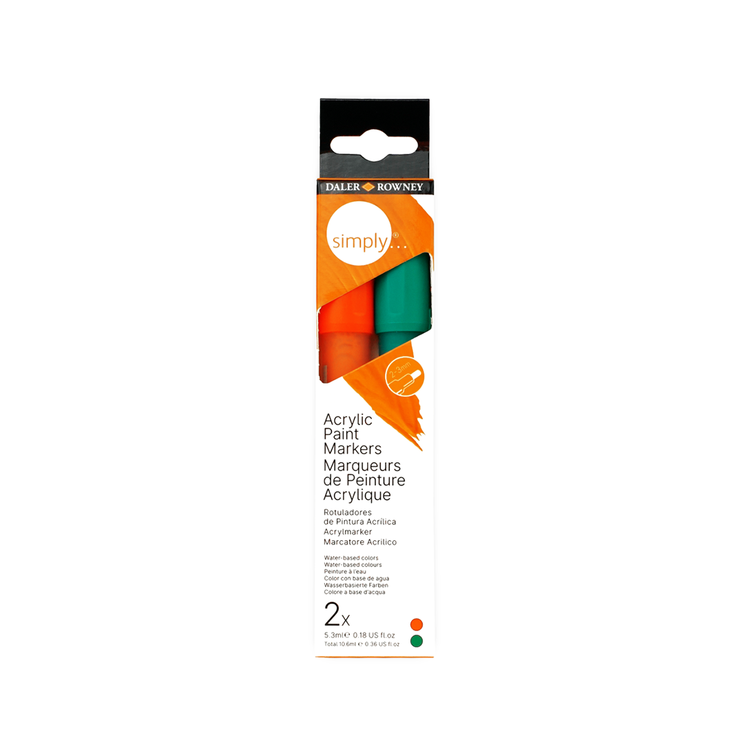 Pakiranje Daler-Rowney Simply crvenih i zelenih akrilnih markera 2–3 mm