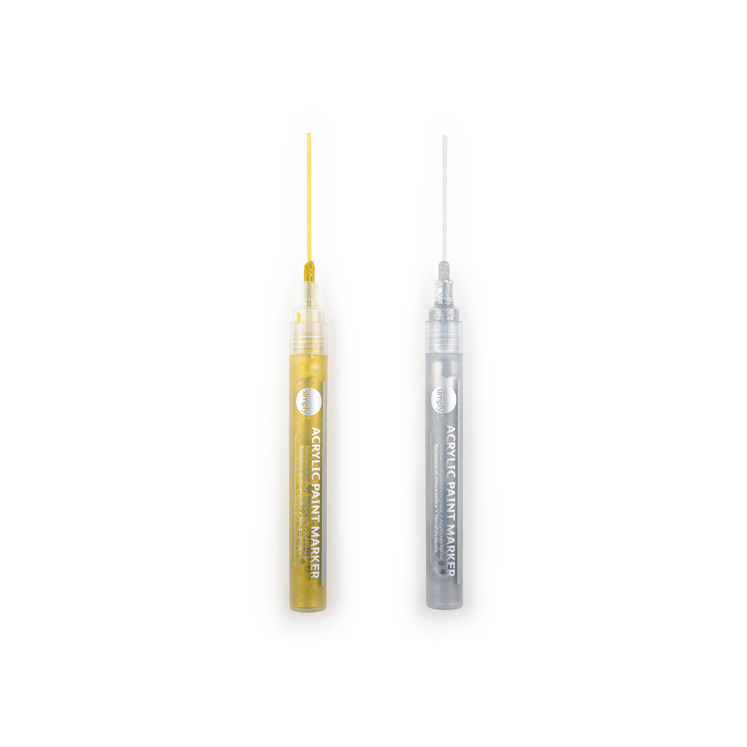Zlatni i srebrni Daler-Rowney Simply akrilni markeri s vrhovima 2–3 mm