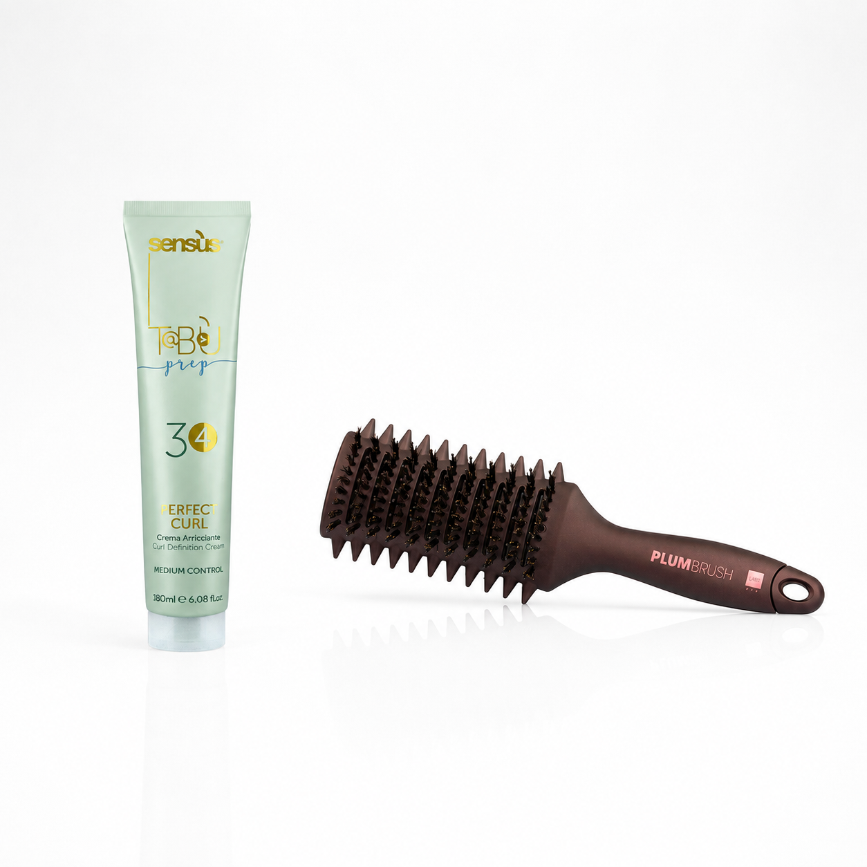 Sensus T@b>ù Prep Perfect Curl krema za kovrče 180 ml i Labor Pro Plum Brush četka za kovrčavu kosu – set za oblikovanje kovrča